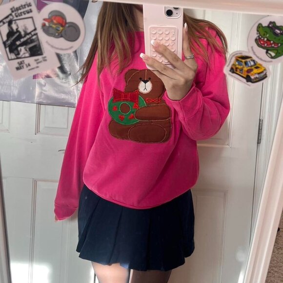 Pink crewneck with embroidered bear - Picture 4 of 4